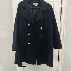 MICHAEL Michael Kors Black Pea Coat with Gold Buttons
